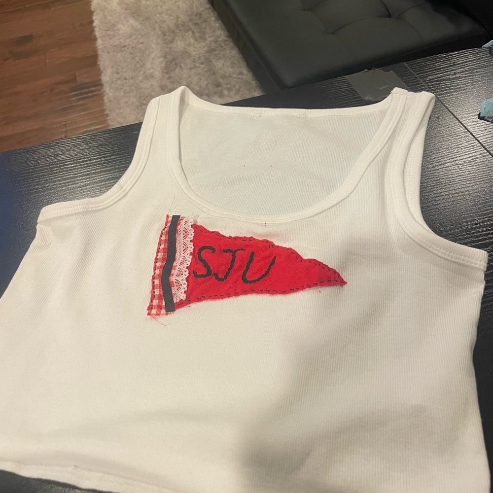 HANDMADE Saint Joseph’s University stitched college flag cropped tank top